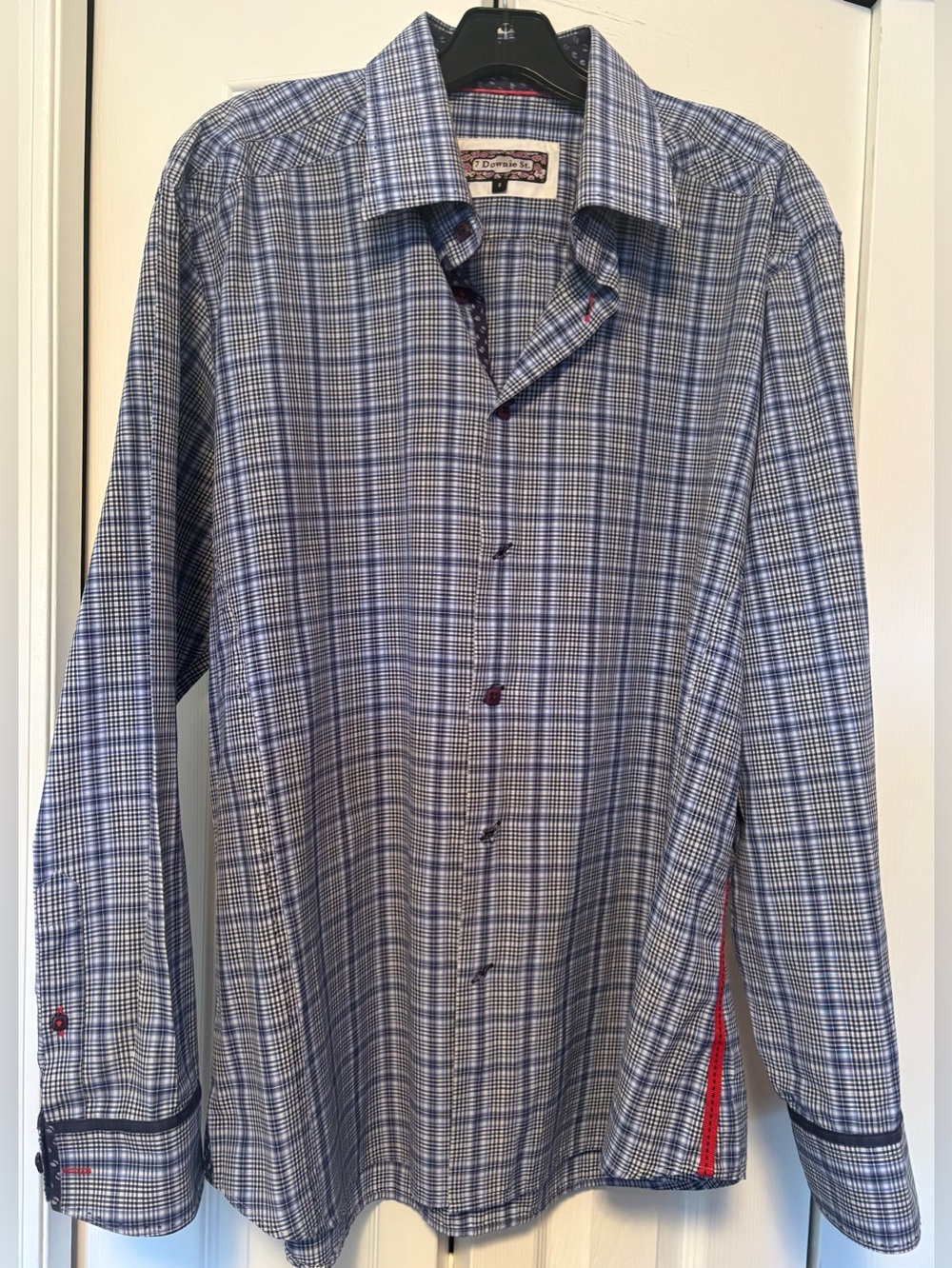 7 Downie St. Luxury Men's Blue Plaid Button Down Dress Shirt Size 6 / X-Large